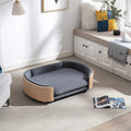 Hayaz Dog Bed Pet Sofa, House Dog Cat Bed, Large Size Pet Bed with Solid Wood Frame & Washable Velvet Cushion, Modern Pet Furniture for Cats and Small to Medium Dogs, Dark Gray+Natural