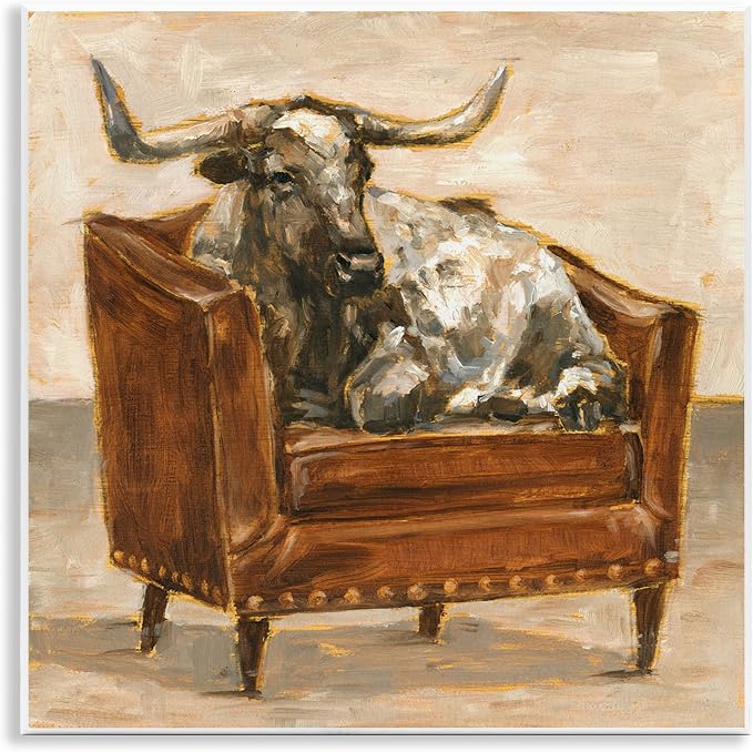 Brown Cattle Country Charm, 12 x 12 Inch Mounted Print on Wall Plaque | Stupell Industries | 12 x 12 Inches, Easy to Hang and Sturdy, Made in USA, by Ethan Harper