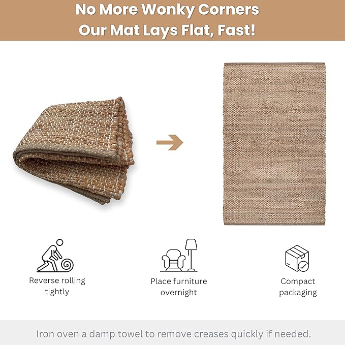 Hausattire Jute Woven Area Rug 3'x5' - Natural, Hand Braided Boho Rustic Rugs for Living Room, Kitchen | Farmhouse Indoor Outdoor Carpet for Nursery, Natural Fiber Patio Mat - 36x60 Inches