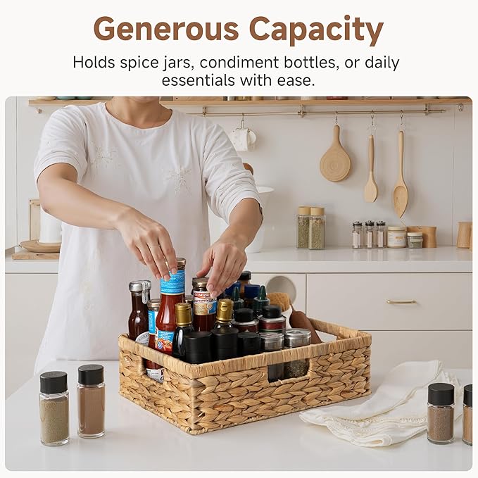StorageWorks Wicker Storage Baskets for Shelves,Pantry Baskets,1-Pack | Water Hyacinth Pantry Baskets for Organizing,Wicker Storage Baskets for Organizing,Woven Baskets,15¼"L x 11¾"W x 4 ¾"H