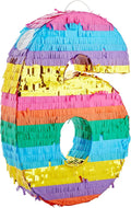 BLUE PANDA Rainbow Number 6 Pinata - Sturdy Corrugated Build & Easy Hang for Fiesta Party - Candy Filled 6th Birthday Party Surprise - Vibrant Tie-Dye Items for Kids - Small (16.5x11x3 In), Blue/White