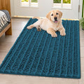Smiry Dog Door Mat for Muddy Paws 40x32, Absorbent Dirt Trapper, Non-Slip Washable Chenille Entryway Rug for Inside Floor, Atlantic Blue, Layered Pattern