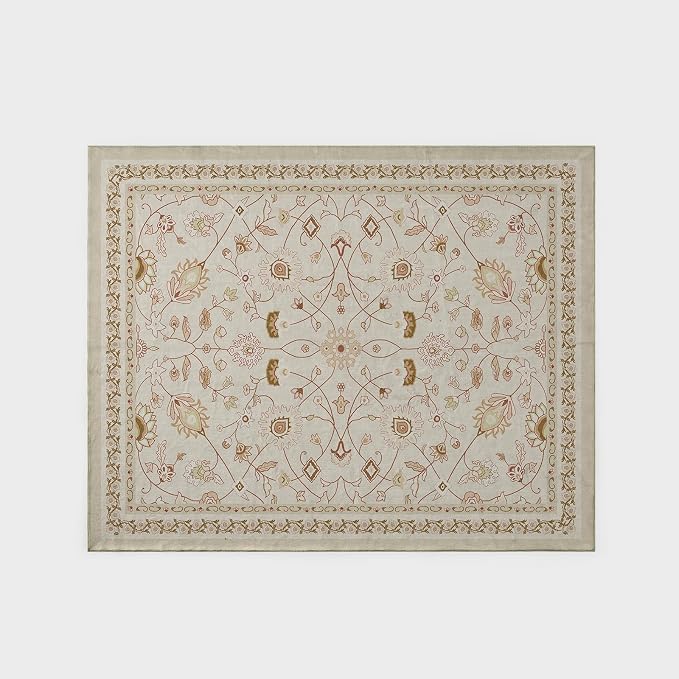 EVERGRACE Area Rugs for Living Room 8x10, Boho Floral Faux Wool Indoor Outdoor Rugs, Washable Rugs for Bedroom Dining Room Entryway Kitchen, Low Pile Floor Mat Carpet for Home Decor, Natural Beige