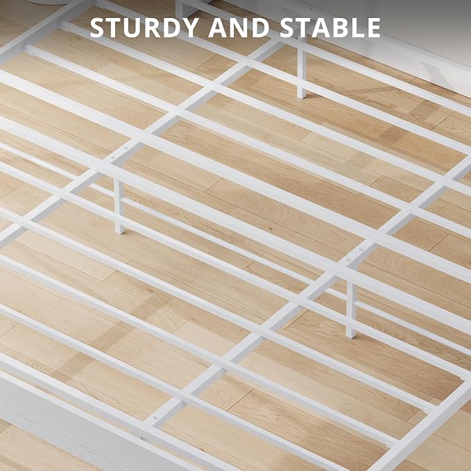 LIKIMIO King Size Bed Frame with 2-Tier Storage Shelf Headboard | Wood Platform Bed, Camas King with Strong Metal Supports, Sturdy, Noise-Free, No Box Spring Needed, White