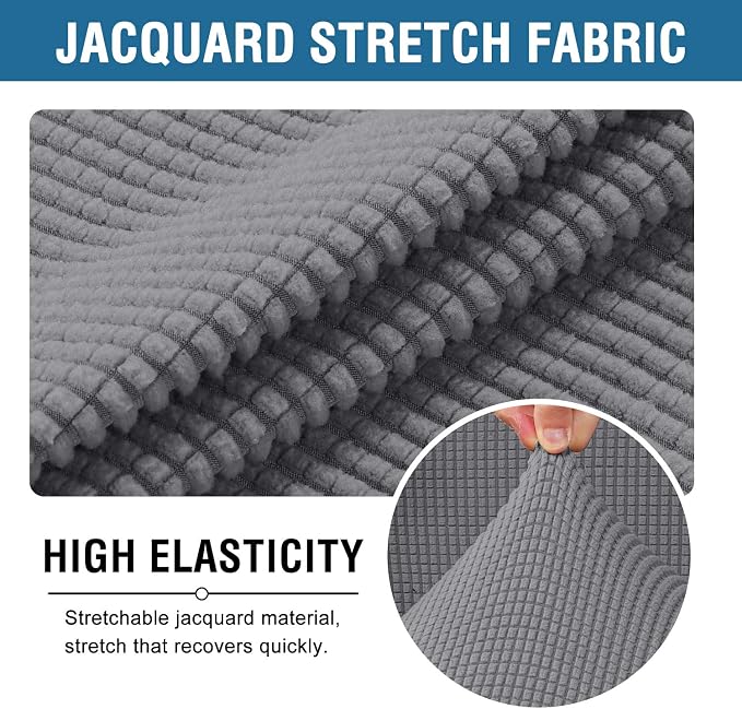 H.VERSAILTEX 2 Piece Stretch Jacquard Wingback Chair Covers Slipcovers Wing Chair Covers (Base Cover Plus Seat Cushion Cover) Furniture Covers for Wingback Chairs, Form Fitted Thick Soft, Grey