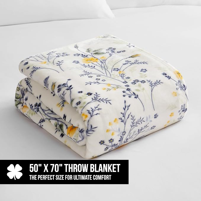 Lucky Brand Wildflower Yellow Floral 50"x70" Cozy Plush Blanket - Premium Microfiber Throw for Luxurious Comfort and Style