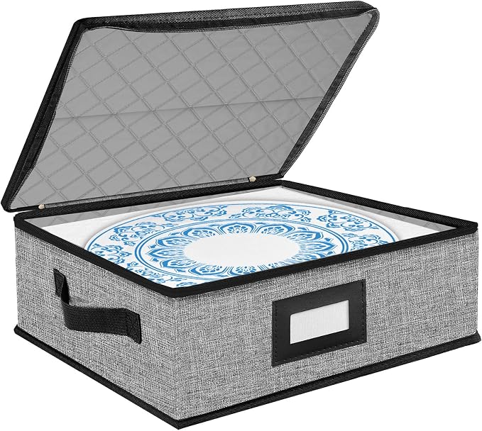 Quilted Platter Storage Case,Fine China Storage Containers | Stackable Plate Storage Containers with Hard Shell and 4 Felt Dividers,dinnerware Storage,Moving Box,Moving Supplies