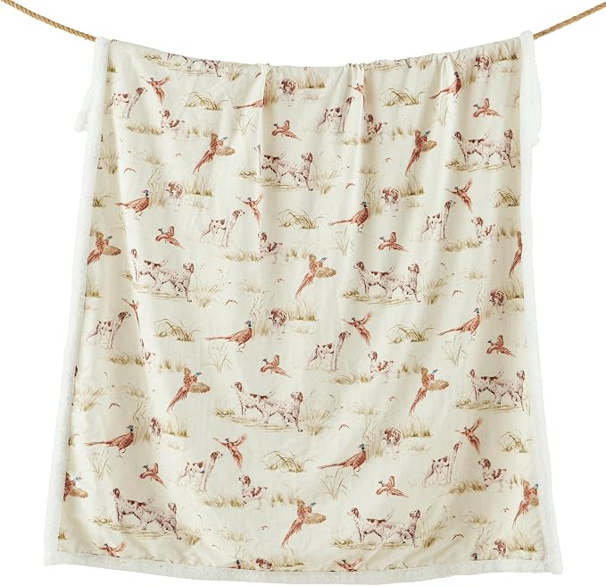 Indigo Hill by HiEnd Accents Hunt Life Campfire Fleece Throw Blanket, Pheasant Hunting Animal Print Sherpa Blanket, Cabin Lodge Throw, Soft Fleece Blanket for Couch Sofa Bed, 54x68 inch