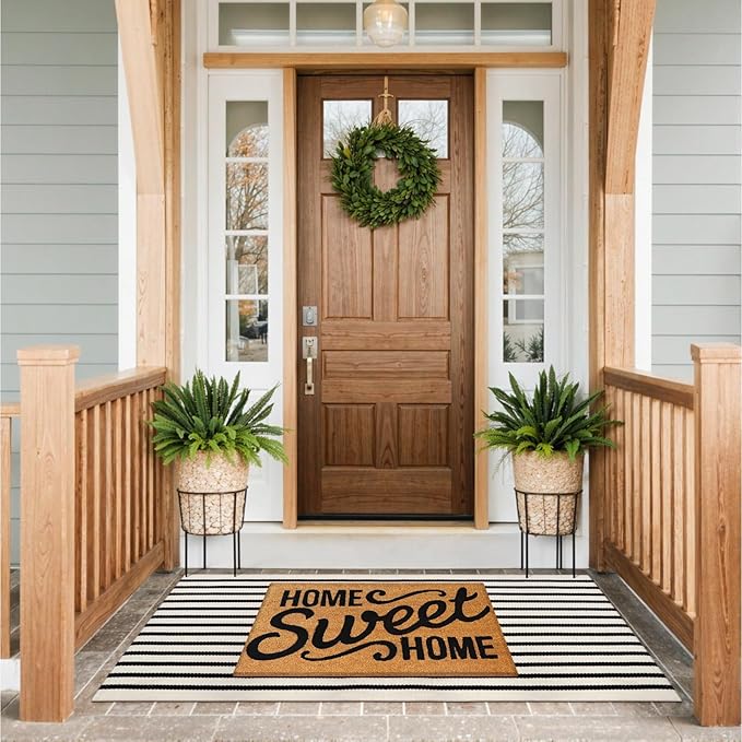 Collive Black and White Outdoor Rug Door Mat 24"x 51", Cotton Woven Striped Front Doormat, Washable Front Porch Outdoor Decor for Farmhouse Front Door Layered Kitchen Porch