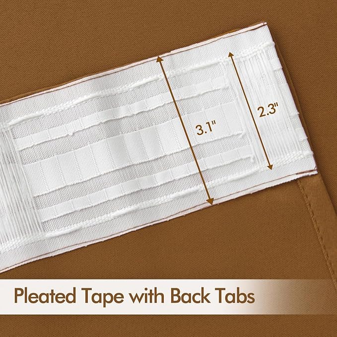 MIULEE Golden Brown Back Tab Blackout Curtains 108 Inch Long 2 Panels Set for Bedroom, Rod Pocket/Pinch Pleat Extra Long Thermal Insulated Living Room Darkening Pleated Light Blocking Drapes