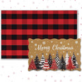 Fourluoo 2 Piece Christmas Door Mat Combo Set Outdoor Christmas Rugs 28 x 40 Inch Red White and Black Plaid Welcome Mat Non Slip Xmas Tree Layering Front Door Rug for Indoor Outdoor Entrance Porch