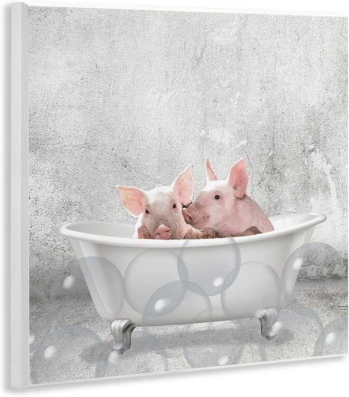 Baby Piglets Bath Time Animal, 12 x 12 Inch Mounted Print on Wall Plaque | Stupell Industries | 12 x 12 Inches, Easy to Hang and Sturdy, Made in USA, by Kim Allen