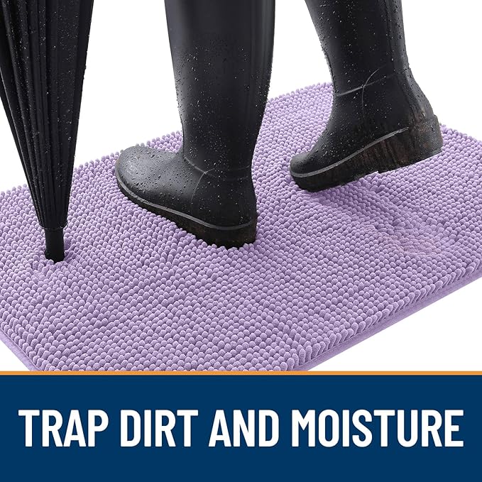 OLANLY Dog Door Mat for Muddy Paws 24x16, Absorbs Moisture and Dirt, Absorbent Non-Slip Washable Doormat, Quick Dry Chenille Mud Mat for Dogs, Entry Indoor Entryway Carpet for Inside Floor, Lavender