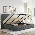 Allewie King Size Lift Up Storage Button-Tufted Bed Frame Dark Grey | Modern Wingback Headboard, Hydraulic Support Storage, No Box Spring Needed