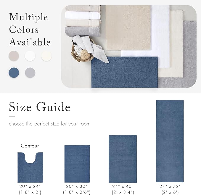 Madison Park Signature Marshmallow Bathroom Rug Non Slip, Luxrurious Plush Bath Mat, Absorbent, Quick Dry, Spa Design Bath Room Décor, 24x40, Navy | Non slip Backing, Spa Quality Luxurious Plush Bath Mat for Bathroom, Quick Dry, OEKO TEX