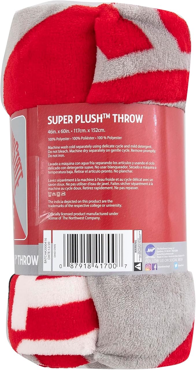 Northwest NCAA Ohio State Buckeyes Unisex Micro Raschel Throw Blanket, 46 x 60 Inches, Halftone Design, Soft Fan Blanket