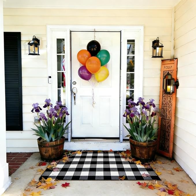 Buffalo Plaid Rug 3' x 5', Black and White Washable Farmhouse Checkered Rug, Non-Slip Indoor Outdoor Floor Mat for Living Room, Bedroom, Entryway, Kitchen, Laundry Room, Patio, Porch