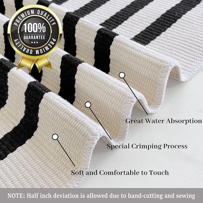 KILOCOCO Beige Striped Rug 5x7 Area Rugs for Living Room Washable Porch Rug | Machine Washable Front Door Rug, Cotton Outdoor Rugs, Low Pile Bedroom Rug, Woven Layered Rugs for Patio Dining Room