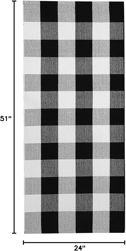 KOZYFLY Buffalo Plaid Area Rugs 2x4.3 Ft Black and White Checkered Rug Washable Front Door Mat Hand Woven Cotton Outdoor Rug Small Rug for Front Porch Kitchen Entryway Patio Bathroom
