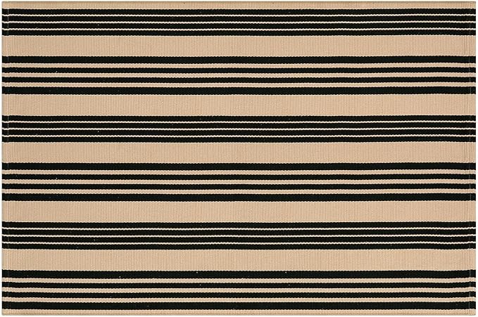 OJIA Outdoor Area Rugs 4'x6', Black and Tan Outdoor Patio Rug Porch Decor | Machine Washable Patio Rug Cotton Woven Entryway Rug Indoor Outdoor Rugs for Bedroom/Porch/Deck/Backyard/Camping/Living Room