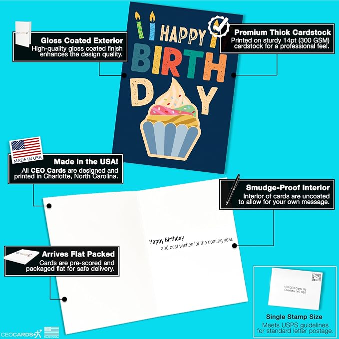 Happy Birthday Cards with Envelopes (Delicious) Bulk 25 Pack of Greeting Cards with Envelopes (5x7 inch - A7) Office, Work, Employees & Clients (B2407) Made in USA