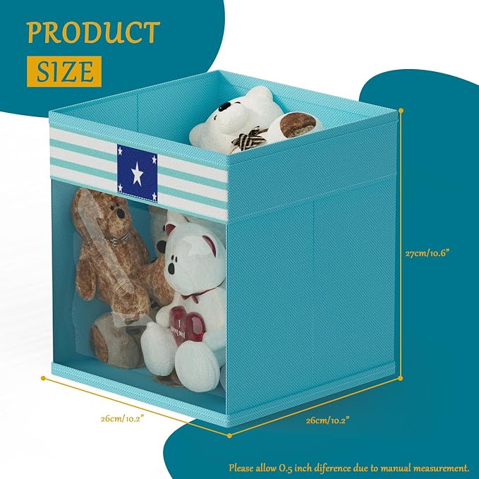 homyfort 11x11 Inch Storage Cube Bins, Fabric Cube Storage Organizer Baskets Box with Handles for Organizing Clothes, Toys, in Pantry, Closet Shelf, Nursery, Kids Room (Blue)