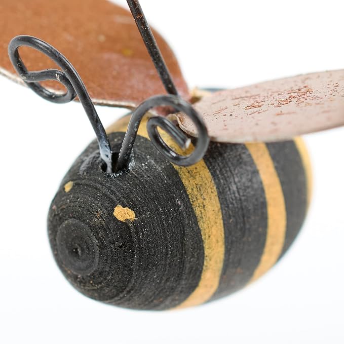 Primitives by Kathy Mini Bee Ornament Set of 12, 1.50-inch, Rustic Wooden Bumblebees with Whimsical Wire Antennae | Outdoor Garden or Home Decor Accent