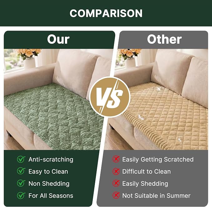 H.VERSAILTEX Chenille Couch Cover for Dogs Washable Soft Loveseat Covers Sectional Sofa Cover Heather Blending Non-Slip Thick Couch Protector Dog Pet Bed Covers(Heathered Matcha, 28" x 59")