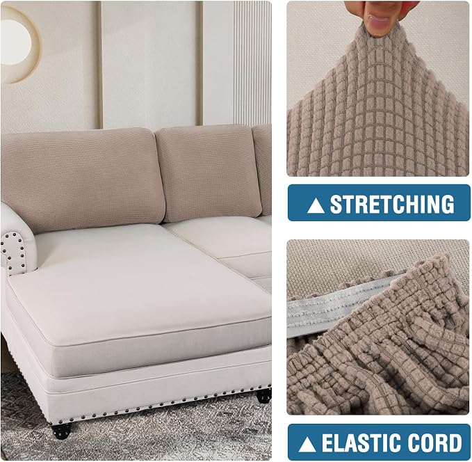 H.VERSAILTEX Backrest Cushion Covers Sectional Couch Back Cushion Covers for Sectional Sofa Set for Both Left/Right Couch (Back Only: 1 Chaise + 2 Sofa, Sand)