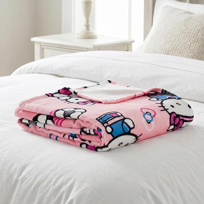 Hello Kitty Kids Soccer Blanket, 90 in x 62 in, Soft Plush Throw for Couch, Bed, or Sporting Events, 2026 World Tournament (Officially Licensed Product) by Franco