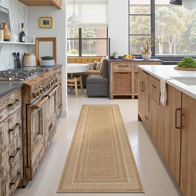 GarveeHome Hallway Runner Rug 2x10 Easy Jute Long Runner Carpet for Kitchen | Washable Modern Area Rugs Non Slip Stain Resistant Jutes Throw Carpet for Bedroom Nursery Entryway Living Room, Jute