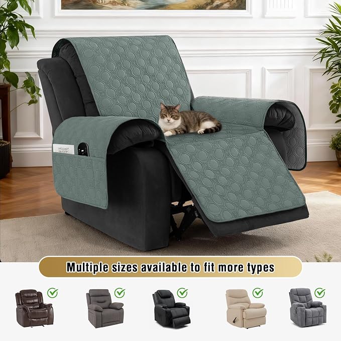 H.VERSAILTEX 100% Waterproof Recliner Chair Covers, Recliner Covers Non-Slip Stay in Place, Thick Cover for Recliner Chair with Pocket, Dog Couch Cover Protector Washable(Lily Pad, 28")