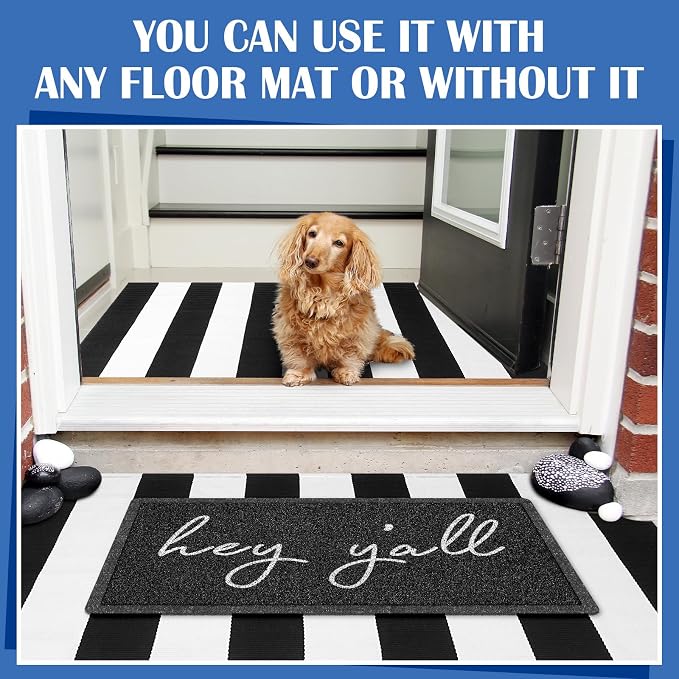Geelin 2 Pcs 30'' x 18'' Doormat 43'' x 27.5'' Black and White Layered Rug for Front Door Mat Outside Entrance Welcome Door Mats for Indoor Outdoor Entryway Porch Decor (Stripe Hey Y'all)