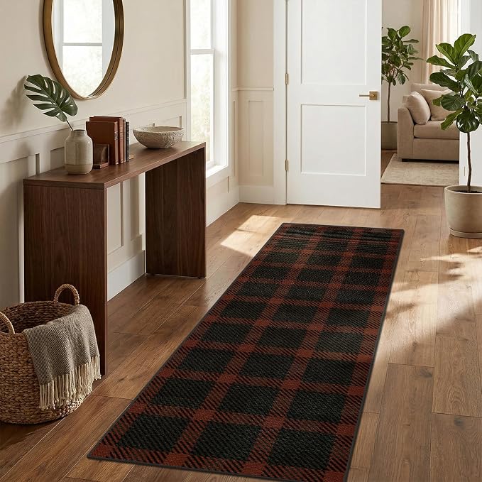 JTJ Easy Jute Outdoor Runner Rug 2x6, Buffalo Plaid Washable Indoor Outdoor Rug, Farmhouse Non Slip Hallway Runner Rug for Patio, Porch, Entryway and Front Door