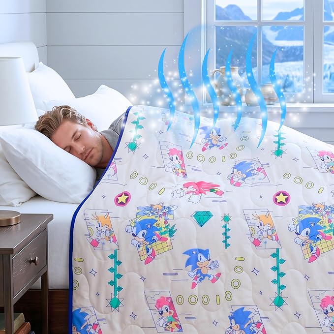 Sonic The Hedgehog Anime Cooling Throw Blanket for Hot Sleepers, 50 x 70 Inch Lightweight All-Season Throw, Soft Breathable Cooling Fabric for Couch, Bed, (Officially Licensed Product) by Franco Calm