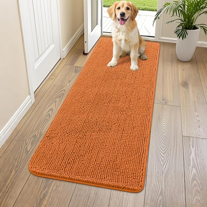 Smiry Dog Door Mat for Muddy Paws 54x24, Absorbent Dirt Trapper, Non-Slip Washable Chenille Entryway Rug for Inside Floor, Clay, Classic Solid