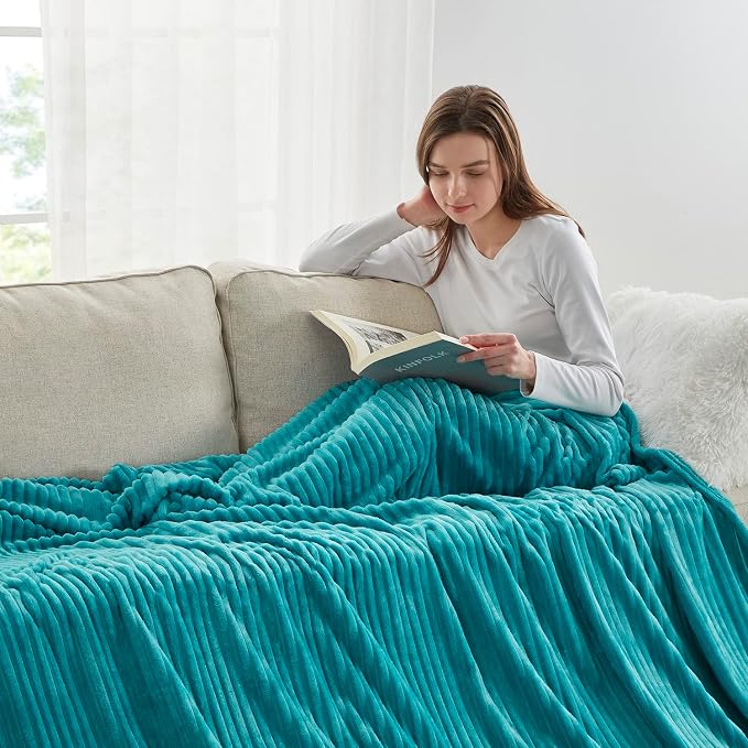 Nestl Blue Throw Blanket for Couch - Cozy Warm Fuzzy Blankets for Women, Plush Small Fleece Throws for Girls - Teal Blue, 50 x 60 Inches