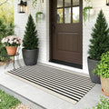 KOZYFLY Beige and Black Striped Runner Rug 2x4.3 ft Cotton Woven Washable Indoor Outdoor Doormat Small Front Door Rug for Entryway Porch Kitchen Hallway Patio Laundry Room