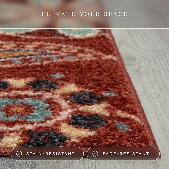Maples Rugs Reggie Floral Kitchen Rug - Made in USA - Washable, Non Slip Indoor Carpet for Entryway, Foyer, Kitchen, and Bathroom, 1'8 x 2'10, Merlot