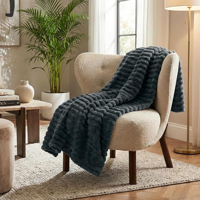 Americanflat 60x80 Faux Fur Throw Blanket - Soft and Breathable Throw Blanket for Couch, Bed, Chair - Dark Gray Faux Fur Blankets Perfect for Home, Bedroom, or Outdoor Use