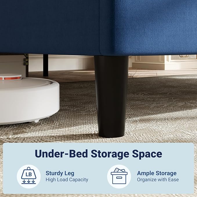 Allewie King Size Platform Bed Frame with Adjustable Headboard | Plush Velvet Upholstered, Vertical Channel Tufted, Sturdy Wood Slats, No Box Spring Needed, Easy Assembly, Blue