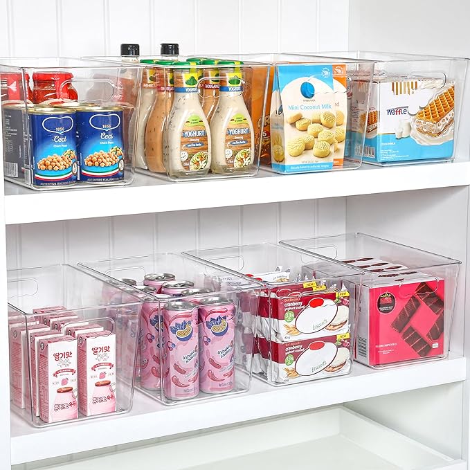 Vtopmart 6 Pack Clear Plastic Storage Bins, Pantry Organizer Containers with Handle for Refrigerator, Fridge, Cabinet, Kitchen, Countertops, Cupboard, Home Organization and Storage, XL