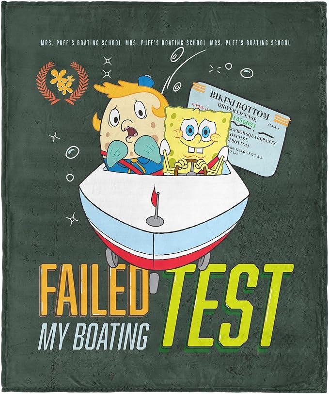 Spongebob Squarepants Failed Boating Test Silk Touch Throw Blanket, Soft Plush Bed & Couch Cover, 50 x 60 Inches