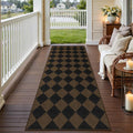 Rugalia Easy Jute Checkered Runner Rug, 2.6x8 Coffee Modern Washable Rugs Runner for Hallway Non-Slip Kitchen Runner Rug, Geometric Diamond Indoor Outdoor Carpet for Porch Laundry Entryway