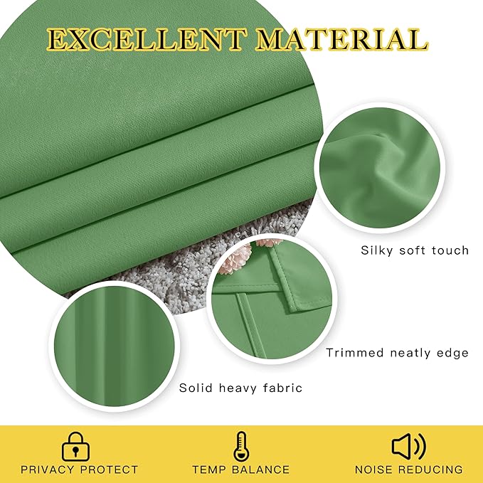 NICETOWN Room Darkening Curtains for Nursery, Grommet Thermal Insulated Light Blocking Window Treatments Sound Reducing for Bedroom, W37 x L72, 2 Panels, Forest Green