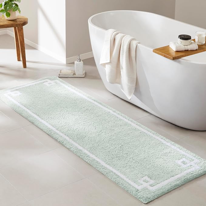 Madison Park Evan 100% Cotton Bath Runner Plush Absorbent, 24 x 72, Seafoam | Non-slip Backing, OEKO TEX, Luxurious Tufted Plush Bath Rug for Bathroom, Quick Dry, Spa Design Decorative for Shower Room