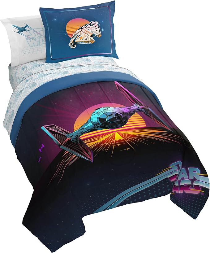 Jay Franco Star Wars Full Comforter Set 7 Piece Soft Bedding for Boys, Blue | Bed in a Bag, Comforter Sheets Shams Pillowcases, Official Product, Soft Microfiber, Machine Washable, Boys Gift