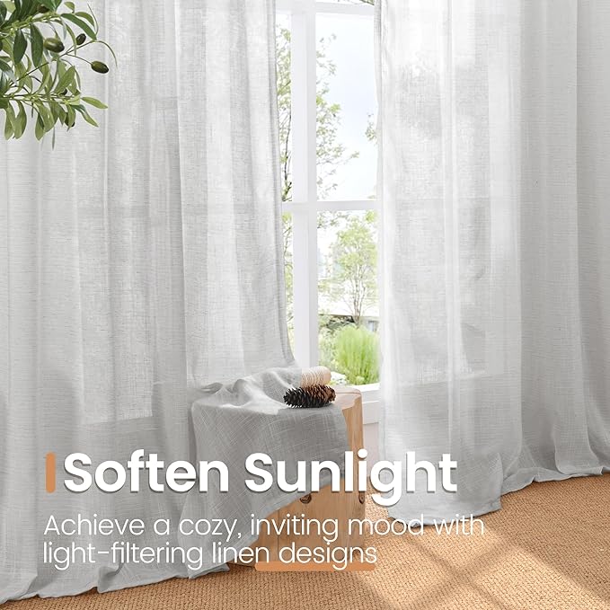 BGment Curtains 84 Inch Length 2 Panels Set for Living Room, Light Grey Linen Window Drapes Semi Sheer Lightweight Rustic Textured for Farmhouse Bedroom Light Filtering Rod Pocket, Each 42 Inch Wide