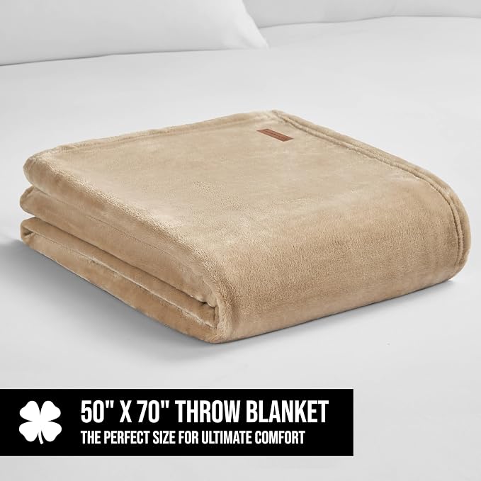 Lucky Brand Solid Plush 50"x70" Throw Blanket, Doe Brown - Soft, Cozy, and Timeless Comfort