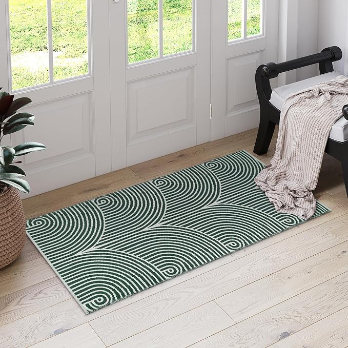 Tiffasea Kitchen Runner Rug 2'x4.3' Washable Small Area Rug Bathroom Rug | Reversible Farmhouse Throw Rug Green Bathroom Rug Runner Modern Entry Front Door Mat Carpet Runner for Foyer Bedroom Entryway
